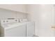 Bright laundry room with washer, dryer, and overhead shelving for storage at 6770 N 47Th Ave # 1022, Glendale, AZ 85301