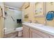 Bathroom featuring a shower and a sink vanity with a neutral countertop at 701 S Dobson Rd # 432, Mesa, AZ 85202