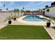 Sparkling pool with beach ball and lush landscaping create a backyard oasis at 14803 N 55Th Ave, Glendale, AZ 85306