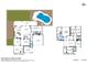 Detailed floor plan showcasing the layout of the home's first and second floor including bedrooms, kitchen, garage and pool at 3419 E Rosa Ln, Gilbert, AZ 85297