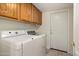 Bright laundry room with wood cabinets and modern washer and dryer at 5471 W Quail Ave, Glendale, AZ 85308