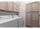 Clean laundry room showcasing side by side washer and dryer units with ample cabinet space above at 7195 E Canyon Wren Dr, Gold Canyon, AZ 85118