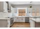 Modern kitchen featuring stainless steel appliances, white cabinets, and tile backsplash at 7919 E Posada Ave, Mesa, AZ 85212