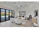 Bright living room with modern fireplace and doors leading to a luxury pool area at 42038 N Moss Springs Rd, Anthem, AZ 85086