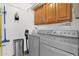 Functional laundry room with modern washer and dryer, and storage cabinets and shelving at 4718 E Mossman Rd, Phoenix, AZ 85050