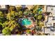 Aerial shot of lush landscaping and a sparkling private pool at 7209 E Mcdonald Dr # 51, Scottsdale, AZ 85250