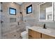 Modern bathroom with a glass shower, sleek vanity, and stylish fixtures, offering a spa-like experience at 10354 E Celestial Dr, Scottsdale, AZ 85262