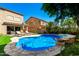Inviting backyard pool featuring stone surround, lush landscaping, and relaxing lounge area, perfect for outdoor enjoyment at 3535 E Crescent Way, Gilbert, AZ 85298