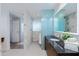 Modern bathroom featuring marble tile, glass shower, and sleek vanity at 5455 E Lincoln Dr # 3008, Paradise Valley, AZ 85253