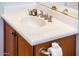 Bathroom sink with white countertop and dark cabinetry at 22236 N Arrellaga Dr, Sun City West, AZ 85375