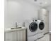 Well-equipped laundry room featuring modern washer and dryer units, ample storage, and a convenient sink for added functionality at 36004 N Prickley Pear Rd, Cave Creek, AZ 85331