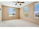Bedroom featuring neutral walls, carpeted floor, and two windows with blinds at 44390 W Buckhorn Trl, Maricopa, AZ 85138