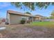 Large backyard featuring a covered patio, lush greenery, and privacy fence at 6793 W Angela Dr, Glendale, AZ 85308