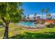 Inviting community pool area surrounded by palm trees and plenty of lounge seating at 14300 W Bell Rd # 58, Surprise, AZ 85374