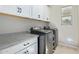 Efficient laundry room with modern washer and dryer units and ample storage, simplifying laundry tasks and home organization at 40835 W Agave Rd, Maricopa, AZ 85138