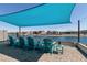 Scenic lake view from the beautiful patio with comfortable Adirondack chairs and shade sail at 40835 W Agave Rd, Maricopa, AZ 85138