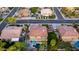 High-angle aerial view of a planned community featuring diverse house styles, green spaces, and organized roadways at 4812 S Windstream Pl, Chandler, AZ 85249