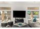 Bright living room featuring an entertainment center, comfortable seating, and sliding glass doors at 4812 S Windstream Pl, Chandler, AZ 85249