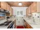 Compact kitchen with wood cabinets and colorful backsplash tiles at 8140 N 107Th Ave # 120, Peoria, AZ 85345