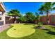 Backyard putting green with artificial turf, palm trees, and desert landscaping for outdoor fun at 17613 W Gelding Dr, Surprise, AZ 85388