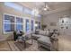 Bright living room with large windows, comfortable seating, and a view of the backyard at 33601 N 64Th St, Scottsdale, AZ 85266