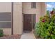 Inviting front entrance features a secure metal door and lush, colorful landscaping around the walkway at 17808 N 45Th Ave, Glendale, AZ 85308