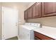 Well-equipped laundry room with washer, dryer, and cabinet space at 45140 W Zion Rd, Maricopa, AZ 85139
