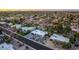 Overhead view of a residential area, revealing a variety of homes, mature trees, and inviting backyard pool retreats at 5642 E Justine Rd, Scottsdale, AZ 85254