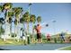 Active players enjoy a lively game on a well-maintained outdoor pickleball court lined by palm trees at 12733 S 177Th Ln, Goodyear, AZ 85338