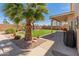 Backyard featuring lush lawn, desert landscaping, mature trees, covered patio, and an in-ground pool at 15055 S 40Th Pl, Phoenix, AZ 85044