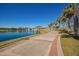 Scenic walkway with lake view, palm trees, and manicured lawns; perfect for strolls at 17458 W Wandering Creek Rd, Goodyear, AZ 85338