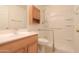 Clean bathroom featuring a vanity, toilet, and walk-in shower with grab bars at 1778 E Bishop Pl, Casa Grande, AZ 85122