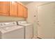 Functional laundry room with cabinetry above modern washer and dryer at 1778 E Bishop Pl, Casa Grande, AZ 85122
