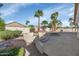 Lush backyard with curved seating, mature palm trees, and serene landscaping at 17806 N Becke Ln, Surprise, AZ 85374