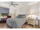 Comfortable bedroom featuring a ceiling fan, neutral color palette, and modern furnishings at 17850 N 68Th St # 1037, Phoenix, AZ 85054