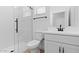 Clean bathroom with white subway tile and modern black fixtures at 4383 N 203Rd Dr, Buckeye, AZ 85396