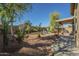 Landscaped backyard features a covered patio, mature trees, a built-in firepit, and ample space for relaxation at 4415 W Ellis St, Laveen, AZ 85339