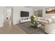 Bright living room featuring neutral colors, a large window, a ceiling fan, and a modern coffee table at 4119 E Sundance Ave, Gilbert, AZ 85297