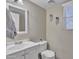 Cozy half bathroom featuring a modern vanity, toilet, decor, and window with coverings at 40613 N Jerlyn Pl, San Tan Valley, AZ 85140