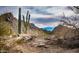 Scenic desert landscape featuring a dirt trail, rocky hills, and towering saguaro cacti under a dramatic sky at 4927 E Hazel Dr # 2, Phoenix, AZ 85044