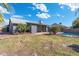 Spacious backyard has desert landscaping, mature palm trees, and lush green grass at 1165 E Avenida Kino --, Casa Grande, AZ 85122