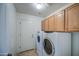 Laundry room with washer, dryer, and overhead cabinets at 2375 E Fiesta Dr, Casa Grande, AZ 85194