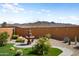 Landscaped backyard with a fountain, decorative cacti, and a mountain view at 27391 W Wahalla Ln, Buckeye, AZ 85396
