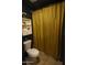 Bathroom featuring a toilet and bathtub with gold shower curtain at 9732 N Penworth Dr, Casa Grande, AZ 85122