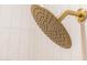 Modern shower head is finished with gold hardware at 8215 E Virginia Ave, Scottsdale, AZ 85257
