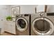 Convenient laundry room with stainless steel washer and dryer and cabinetry with a sink at 2211 E Camelback Rd # 402, Phoenix, AZ 85016