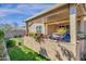 Lush backyard featuring green grass, mature landscaping and covered patio at 4027 W Copperleaf Dr, San Tan Valley, AZ 85144
