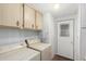 Functional laundry room with washer, dryer, upper cabinets and exterior door at 9333 E University Dr # 113, Mesa, AZ 85207