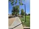 A paved sidewalk through the grassy green neighborhood park that features shaded mature trees, and green space at 1101 S Hazel St, Gilbert, AZ 85296