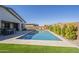Beautiful backyard with a refreshing pool, well-manicured artificial grass, and lush landscaping for privacy and serenity at 10134 E Supernova Dr, Mesa, AZ 85212